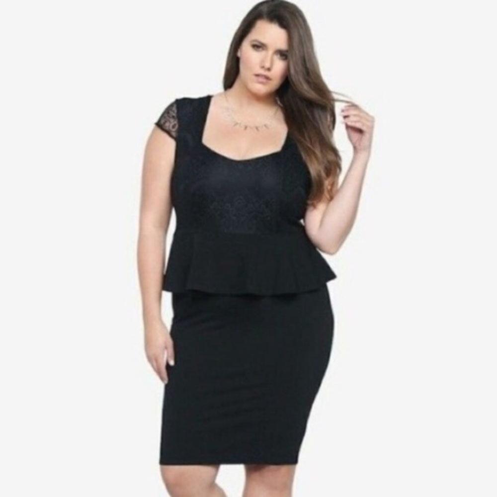 TORRID BLACK LACE CAP SLEEVE PEPLUM DRESS